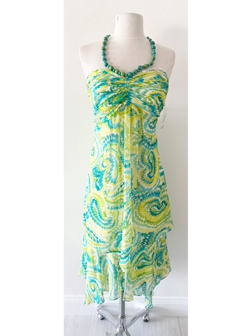 Vintage Deadstock Y2K Sangria Silk Beaded Halter Neck Summer Dress Size 14 - Picture 1 of 10
